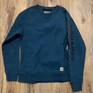 Carhartt Deep Navy Crewneck Sweatshirt with Sleeve Logo